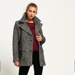 Superdry Black and White Wool Pea coat